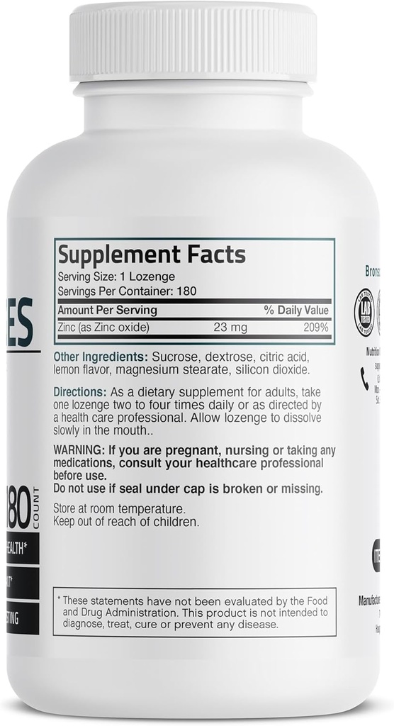 Bronson Zinc Lozenges Antioxidant & Immune Support Supplement Lemon Flavored, 180 Chewable Tablets 3