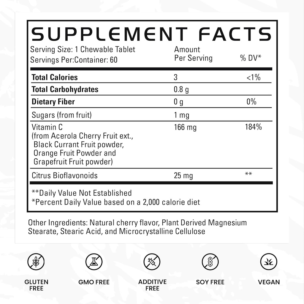 Gains in Bulk Real Vitamin C, Immune Support Chewable, Natural Vitamins with Citrus Bioflavonoids, Whole Food Vitamin C Supplement from Plant Sources, Vegan Supplements for Women and Men, 60 Tablets 6