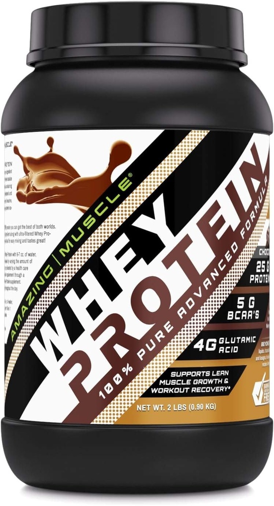 Amazing Muscle 100% Whey Protein Powder *Advanced Formula with Whey Protein Isolate as a Primary Ingredient Along with Ultra Filtered Whey Protein Concentrate (Chocolate, 2 lb) 2