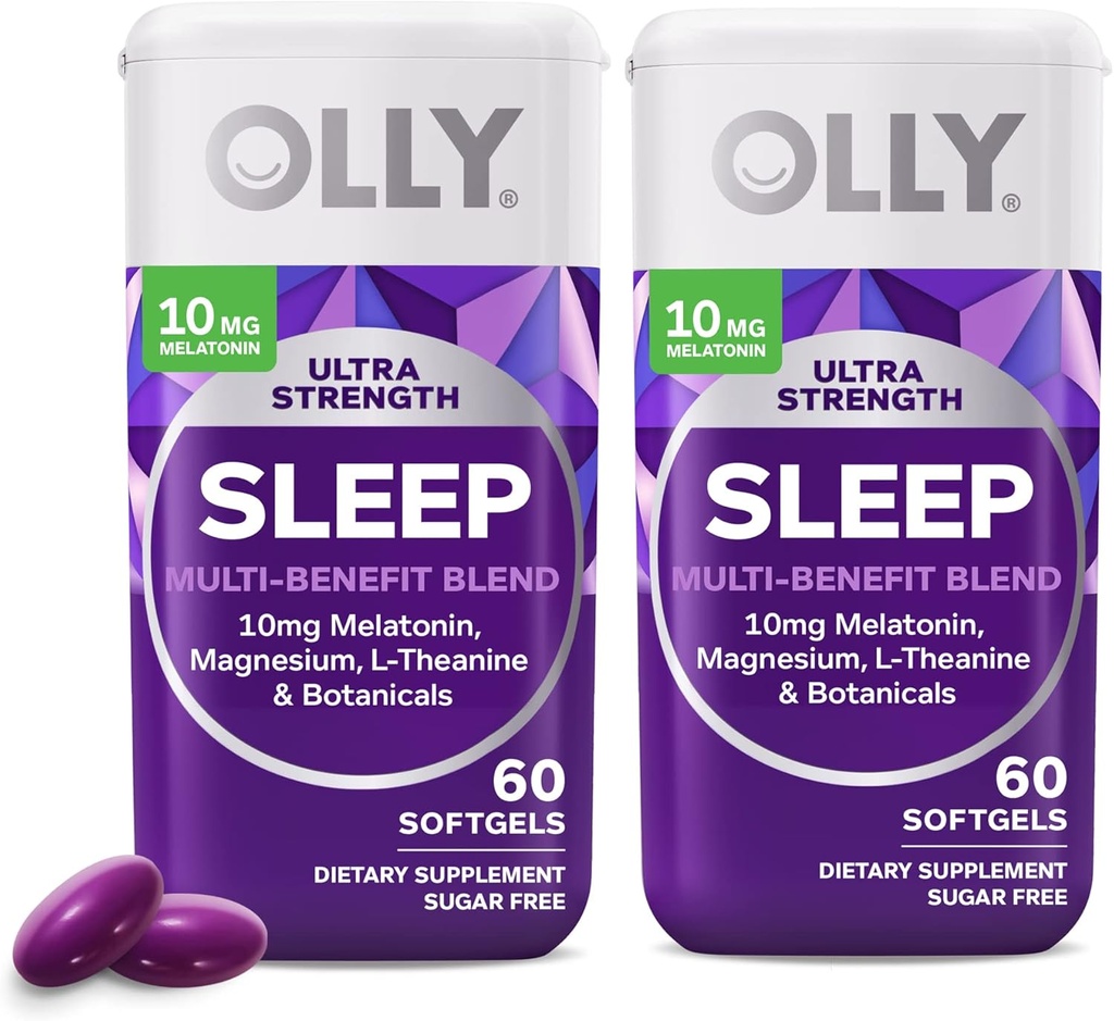 OLLY Ultra Strength Sleep Softgels, 10mg Melatonin, L-Theanine, Chamomile, Magnesium, Lemon Balm, Supports Deep Restful Sleep, Nighttime Sleep Aid, Non Habit-Forming, 60 Count (Pack of 2) 2