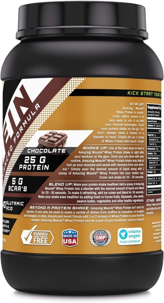 Amazing Muscle 100% Whey Protein Powder *Advanced Formula with Whey Protein Isolate as a Primary Ingredient Along with Ultra Filtered Whey Protein Concentrate (Chocolate, 2 lb) 5