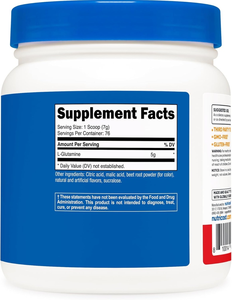 Nutricost L-Glutamine Powder 500 Grams (Fruit Punch) - (76 Servings per Bottle) 6