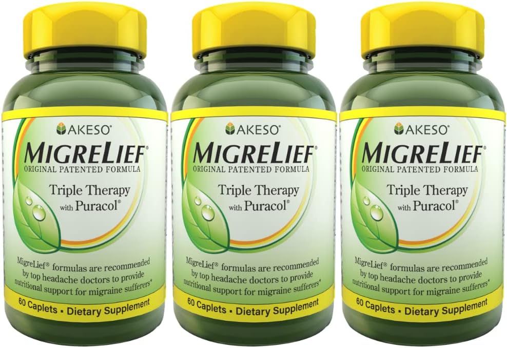 MigreLief Original Formula Triple Therapy with Puracol, 60 Count (Pack of 3) 2
