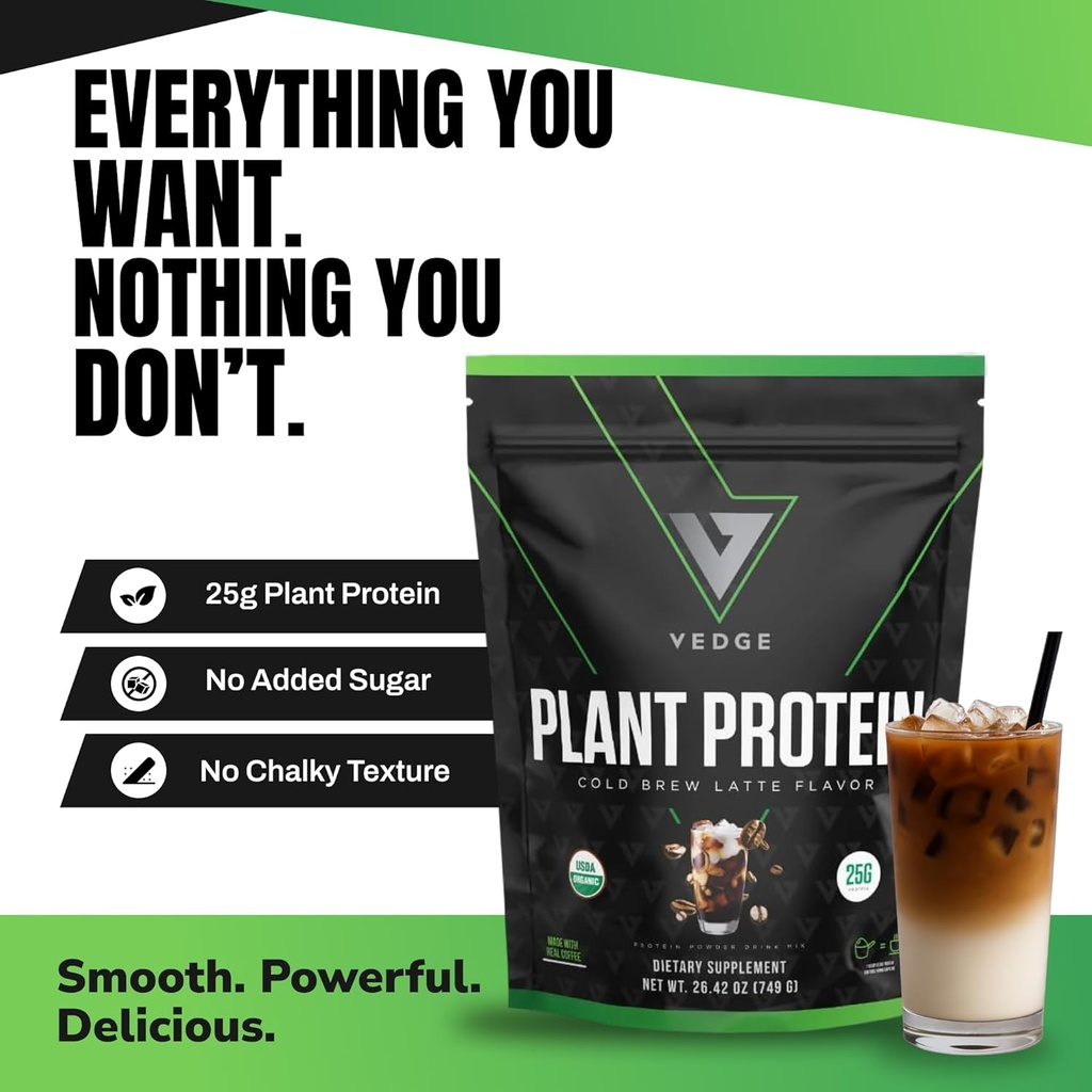 vedge Vegan Protein Powder - Plant Protein Powder with Pea, Pumpkin & Sunflower - USDA Organic, Amino Acids, Dairy Free, Gluten Free, Soy Free, Keto, Non GMO - Cold Brew Latte - 20 Servings 3