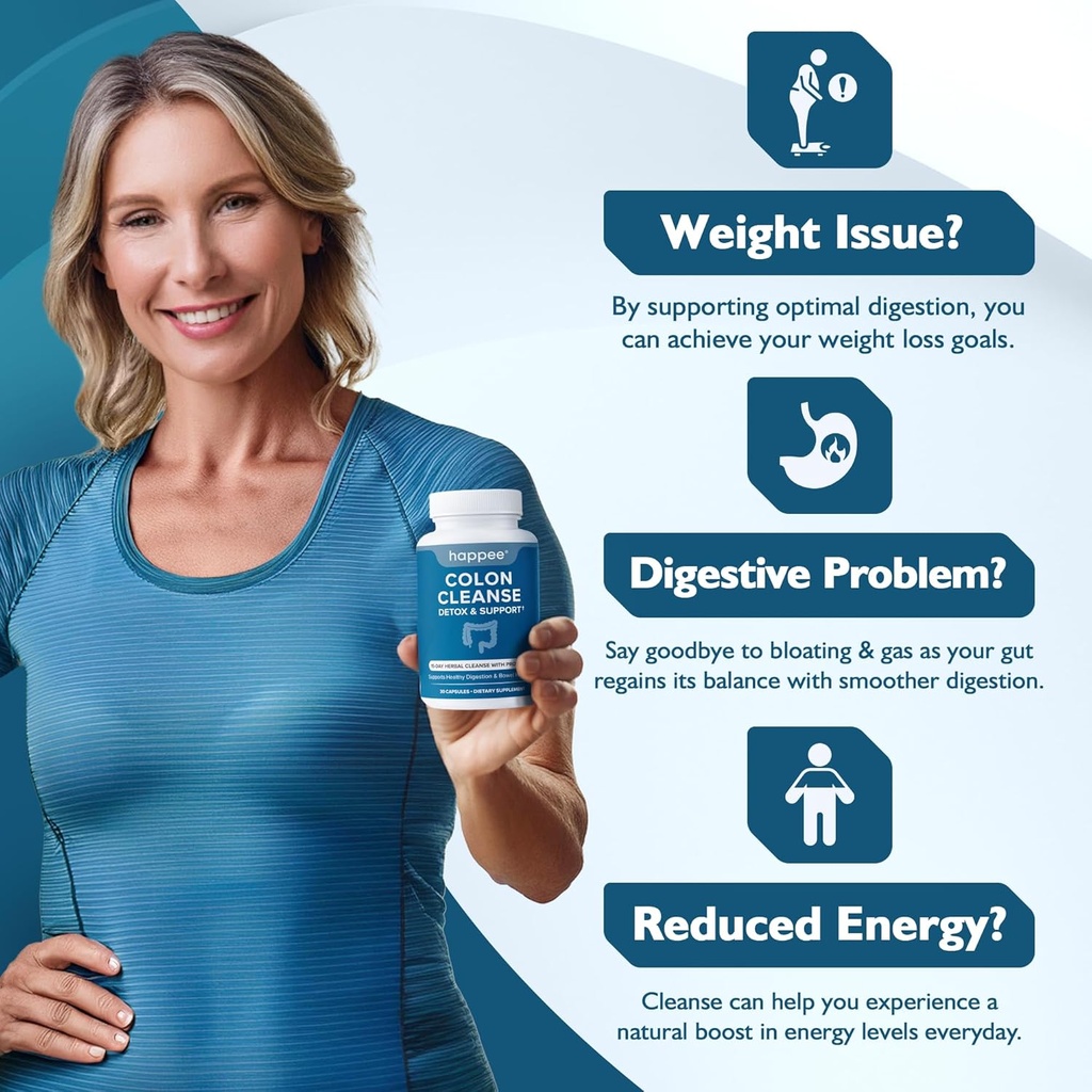 Happee Colon Cleanser & Detox for Weight Loss Support - 15 Day Colon Cleanse Pills & Gut Support Probiotics Men Women - Fast Natural Laxatives Constipation Relief 4
