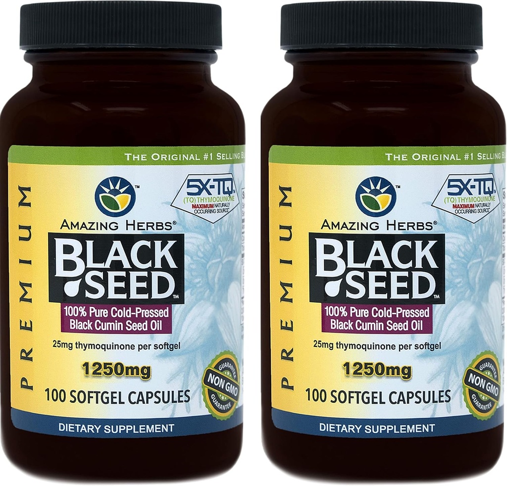 Amazing Herbs Black Seed Oil Pills 1250mg, 100 Softgel Capsules (Pack of 2) 2