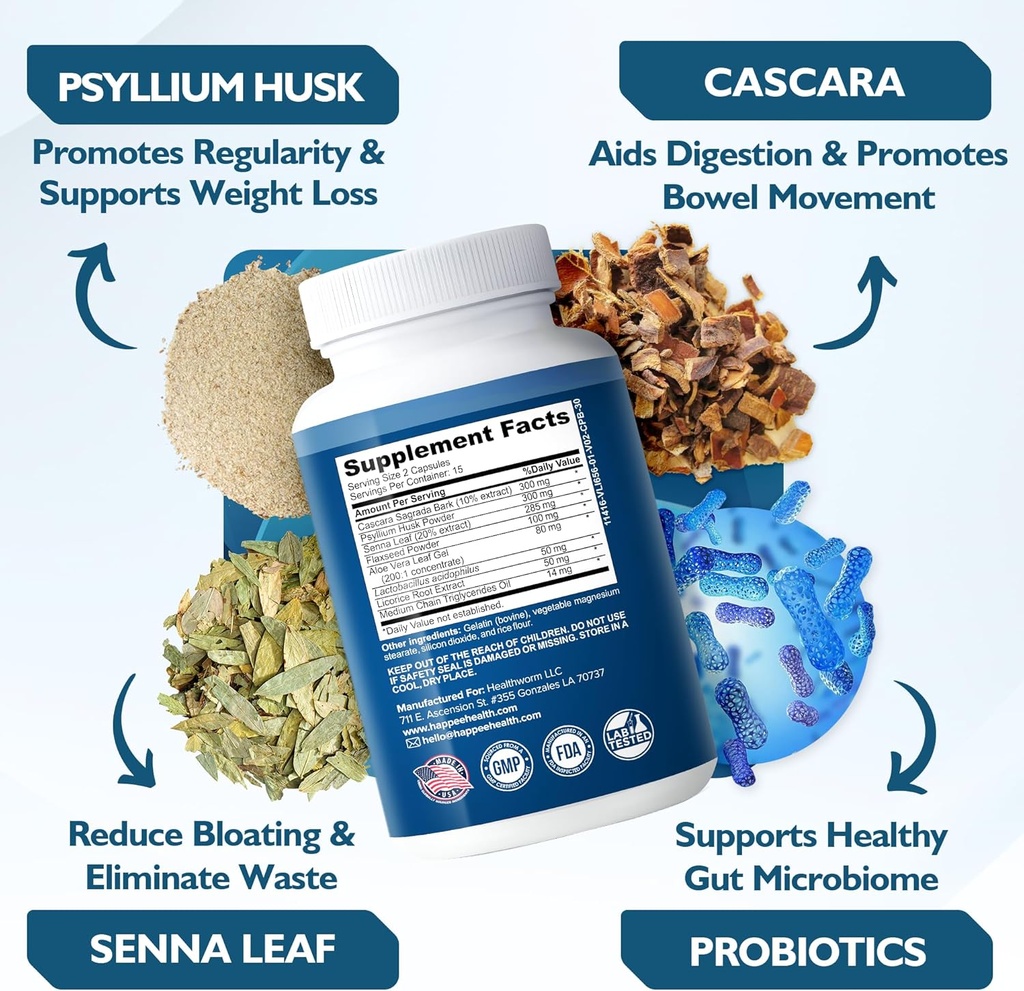 Happee Colon Cleanser & Detox for Weight Loss Support - 15 Day Colon Cleanse Pills & Gut Support Probiotics Men Women - Fast Natural Laxatives Constipation Relief 5