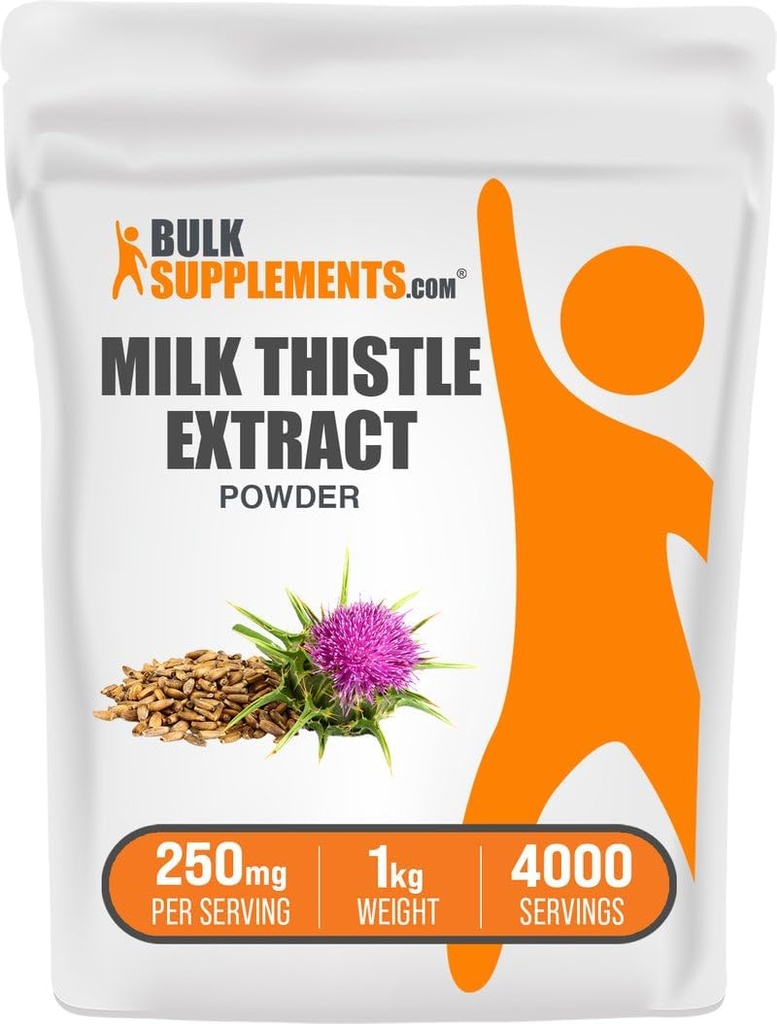BulkSupplements.com Milk Thistle Extract Powder - Herbal Supplement, Milk Thistle Supplement - Gluten Free, 250mg per Serving, 1kg (2.2 lbs) (Pack of 1) 2