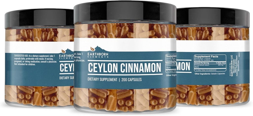 Earthborn Elements Ceylon Cinnamon 200 Capsules, Pure & Undiluted, No Additives 5