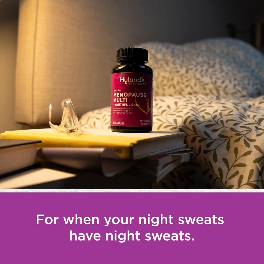 Hyland's Rock On Menopause and Youthful Skin Multivitamin for Women with Immune Support, 60 Capsules, Menopause Relief for Women with Biotin, Collagen, and Red Clover 5