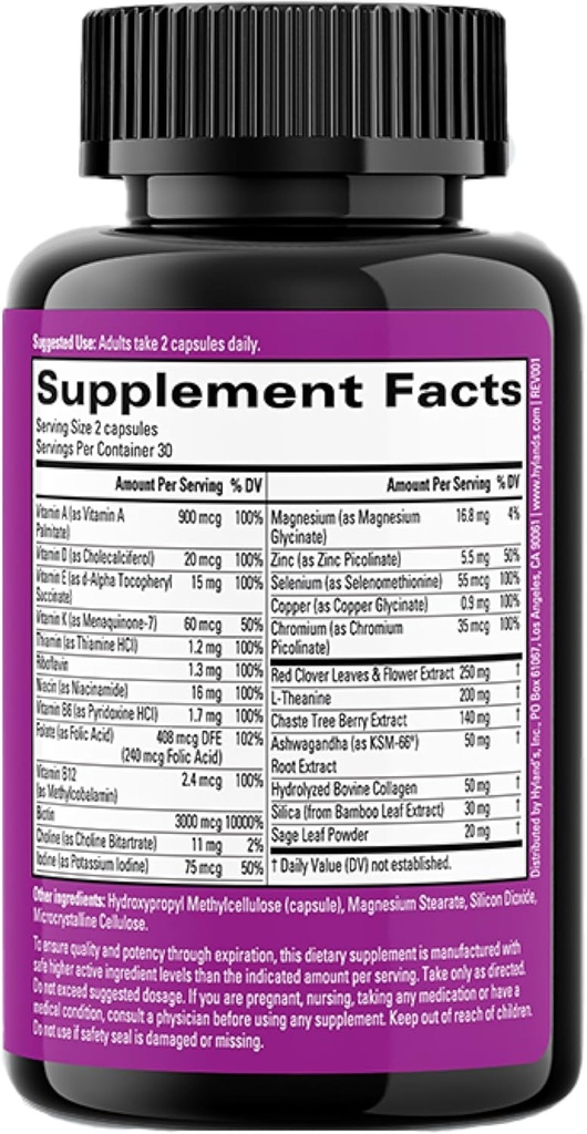 Hyland's Rock On Menopause and Youthful Skin Multivitamin for Women with Immune Support, 60 Capsules, Menopause Relief for Women with Biotin, Collagen, and Red Clover 6