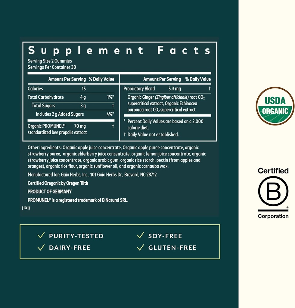Gaia Herbs Organic Immune Rapid Defense Gummies - Supports Immunity - with Propolis, Ginger, and Echinacea - 60 Vegan Gummies (30-Day Supply) 4