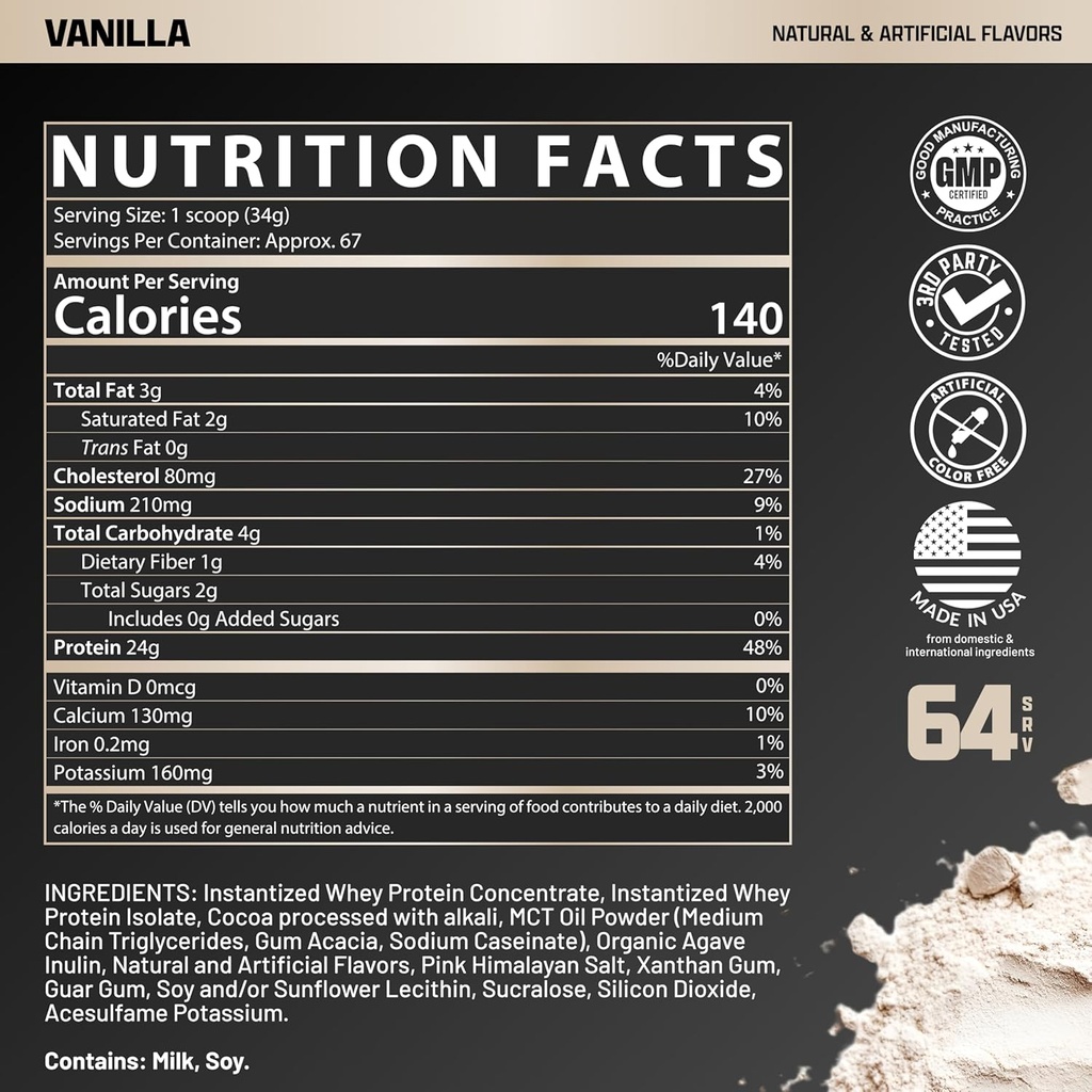 Nutrex Research, Vanilla Whey Protein Powder | 5 Ib Tub of Isolate Protein | w/EAA & Hi BCAA for Muscle Gain | Muscle Builder for Men & Women | Sports Nutrition | Delicious Taste and Texture 4