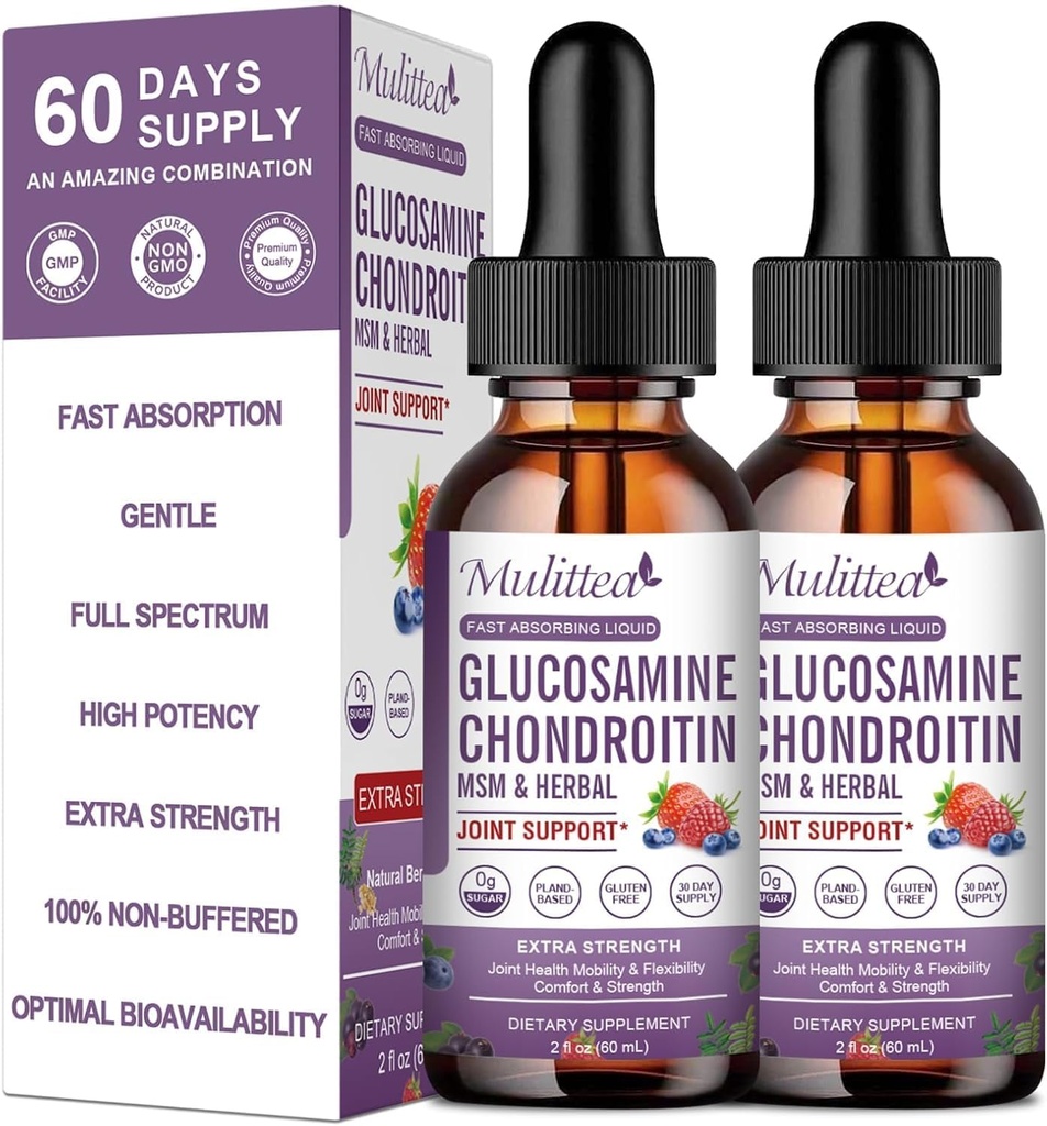Glucosamine Chondroitin MSM Liquid Drops-w/Elderberry, Boswelia &Hyaluronic Acid-Extra Strength Joint Support Supplement for Mobility, Flexibility & Bones,High Absorption,60ml (2 fl oz) 2