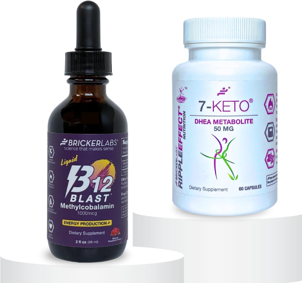 Bricker Labs MetaboBoost Duo: Fat-Burning & Energy Essentials: 7-Keto DHEA Metabolite 50mg Weight Management Support and B12 Blast Methylcobalamin 1000mcg sublingual Liquid Energy Vitamins 2