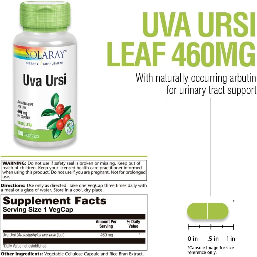 SOLARAY Uva Ursi Leaf 460 mg | Healthy Bladder, Kidney & Urinary Tract Function Support | Non-GMO | 100ct (Take 3 Daily) 3