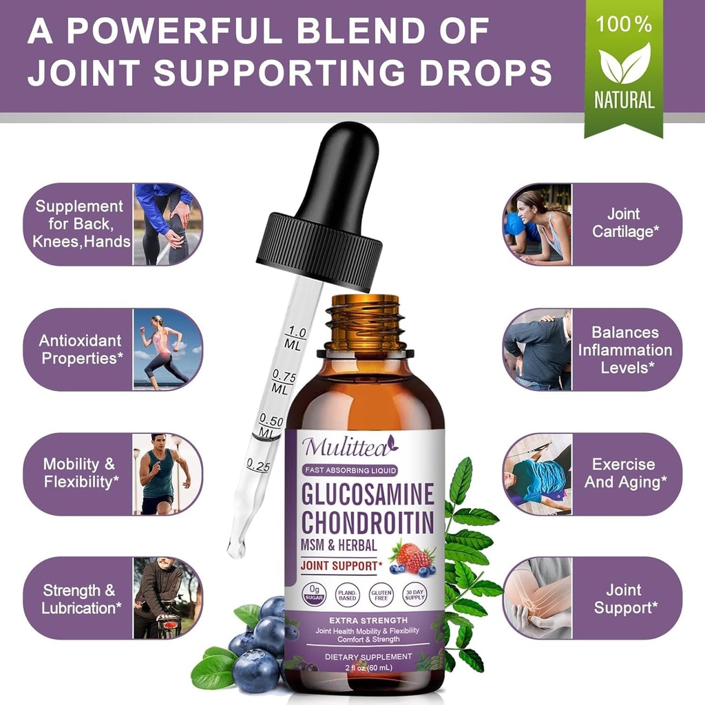 Glucosamine Chondroitin MSM Liquid Drops-w/Elderberry, Boswelia &Hyaluronic Acid-Extra Strength Joint Support Supplement for Mobility, Flexibility & Bones,High Absorption,60ml (2 fl oz) 6