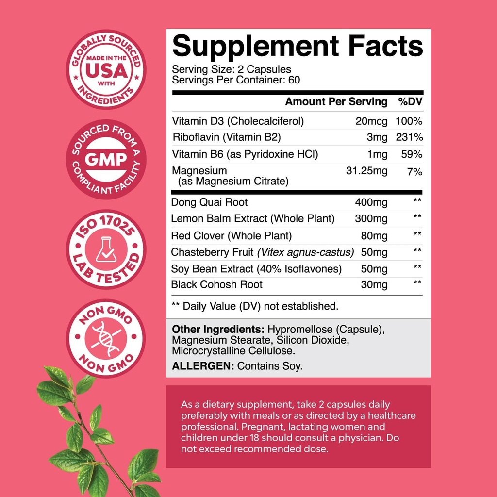 Complete Herbal Menopause Supplement for Women - Female Hormone Balance Capsules for Night Sweats Hot Flashes & Mood Swings with Dong Quai, Chaste Berry & Black Cohosh Root - 120 Count Pack 4