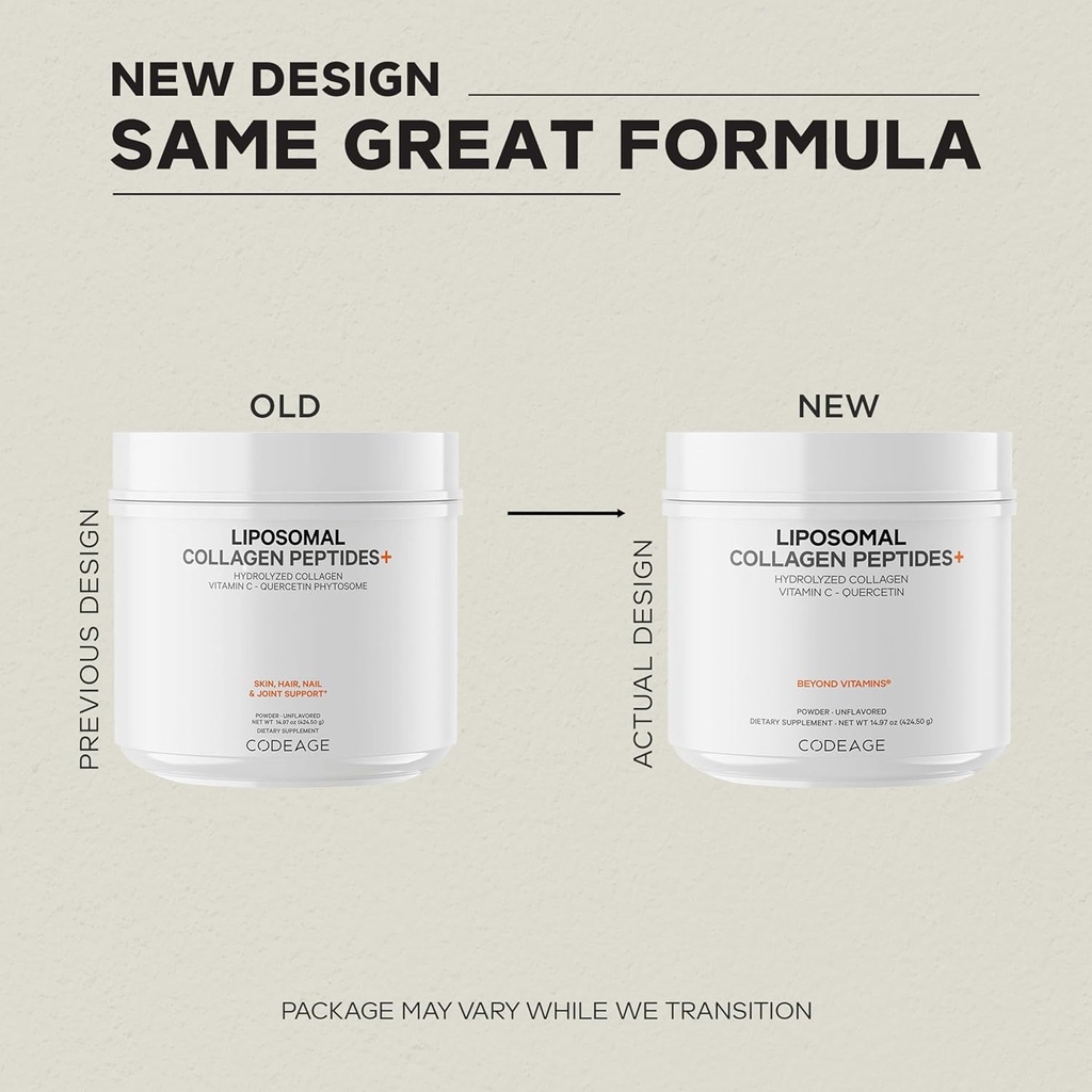 Codeage Liposomal Collagen Peptides Powder + Vitamin C & Quercetin, Phospholipid Complex, Grass-Fed Pasture-Raised Hydrolyzed Collagen Type I & III Supplement All-in-One, Non-GMO, 14.97 oz 4