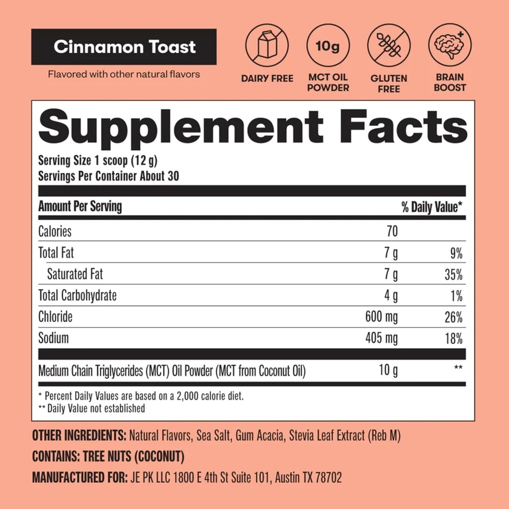 Perfect Keto 7g MCT Oil Powder, Medium Chain Triglycerides Supplement, Non Dairy Coffee Creamer for Keto Diet, Ketogenic MCT Oil Mix for Coffee, Smoothie, Protein Shakes, Cinnamon Toast, 30 Servings 3