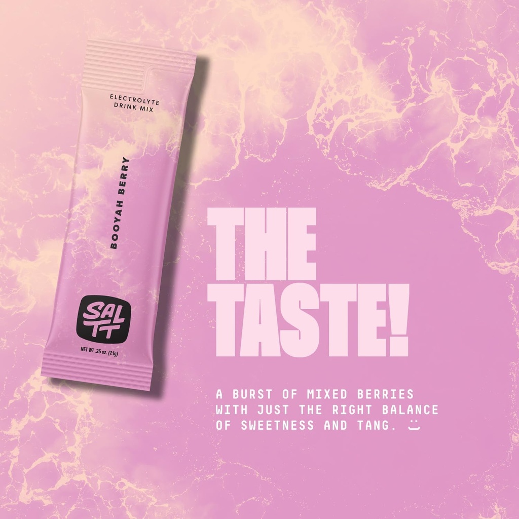 SALTT Electrolytes Powder Flavored Drink Mix - Booyah Berry - 30 Hydration Packets - Magnesium, Potassium, Sodium, Trace Minerals - Zero Sugar & Gluten Free - Travel Essentials 6