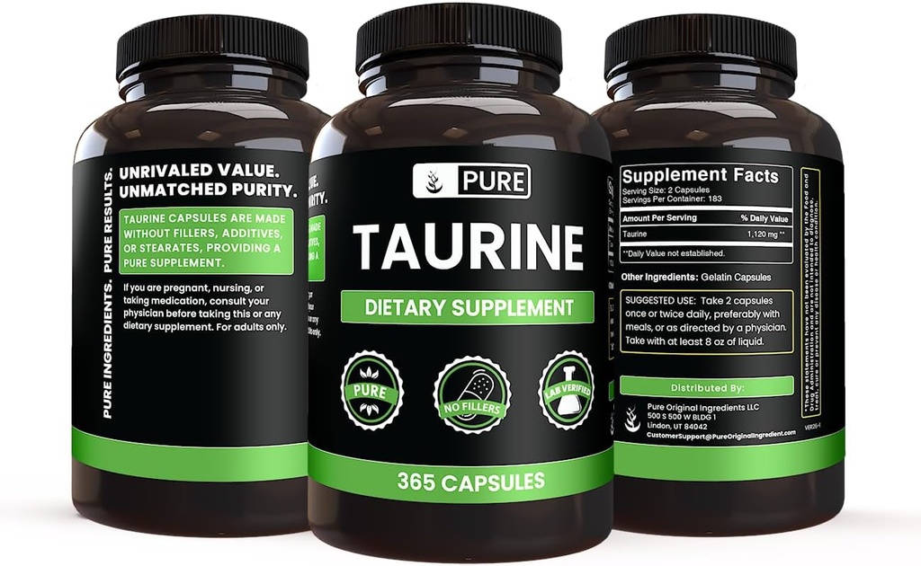 Pure Original Ingredients Taurine (365 Capsules) No Magnesium Or Rice Fillers, Always Pure, Lab Verified 5
