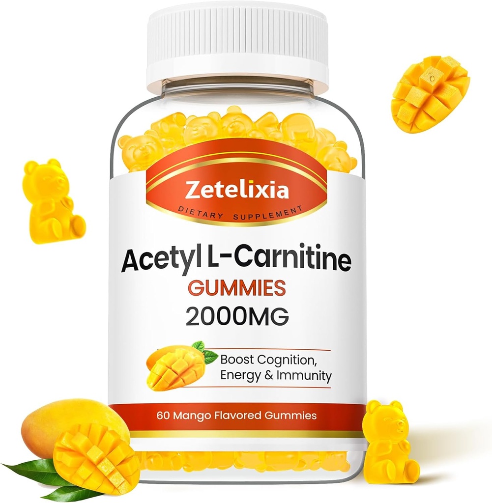 Acetyl L-Carnitine Gummies, L-Carnitine Supplement for Women & Men, Nutrition Supplement for Boost Energy, Immunity & Brain Health, Vegan, Non-GMO, Mango Flavor, 60 Count 2