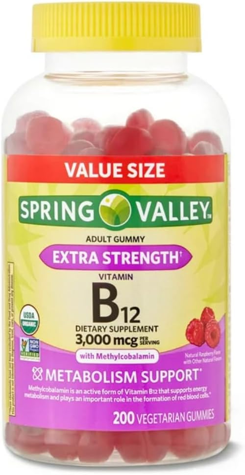 Spring Valley Non GMO Vitamin B12 Vegetarian Gummies, Raspberry, 3000 mcg, 200 Count Value Size 2