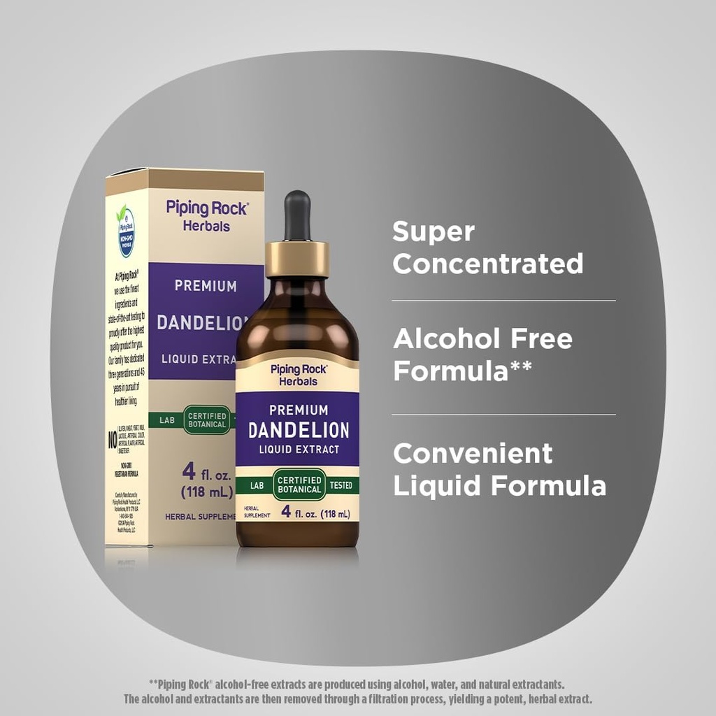 Piping Rock Dandelion Root Extract Liquid Drops | 4 fl oz | Premium Herb Tincture | Alcohol Free | Vegetarian, Non-GMO, Gluten Free Supplement 5