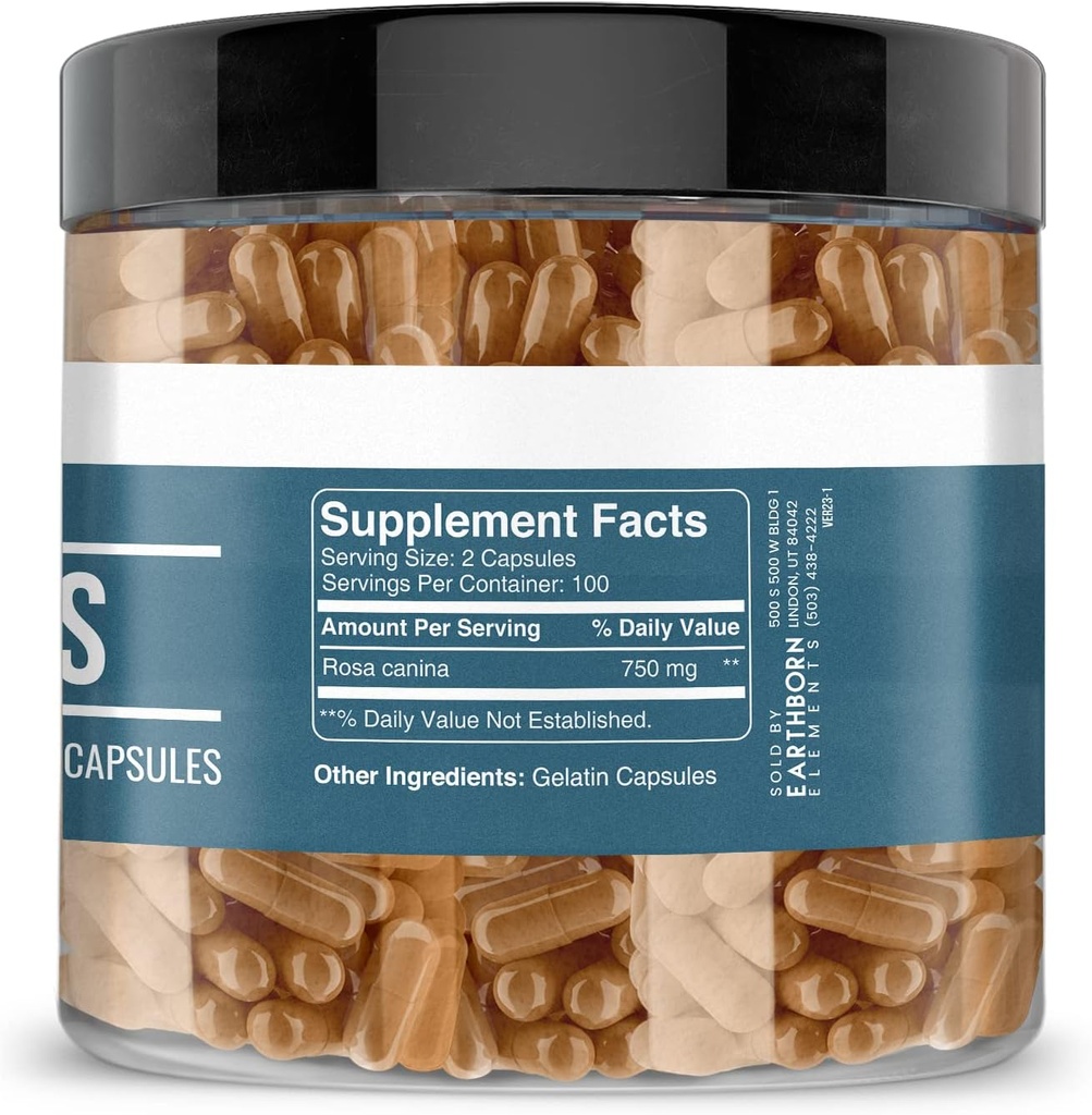 Earthborn Elements Rose HIPS 200 Capsules, Pure & Undiluted, No Additives 5