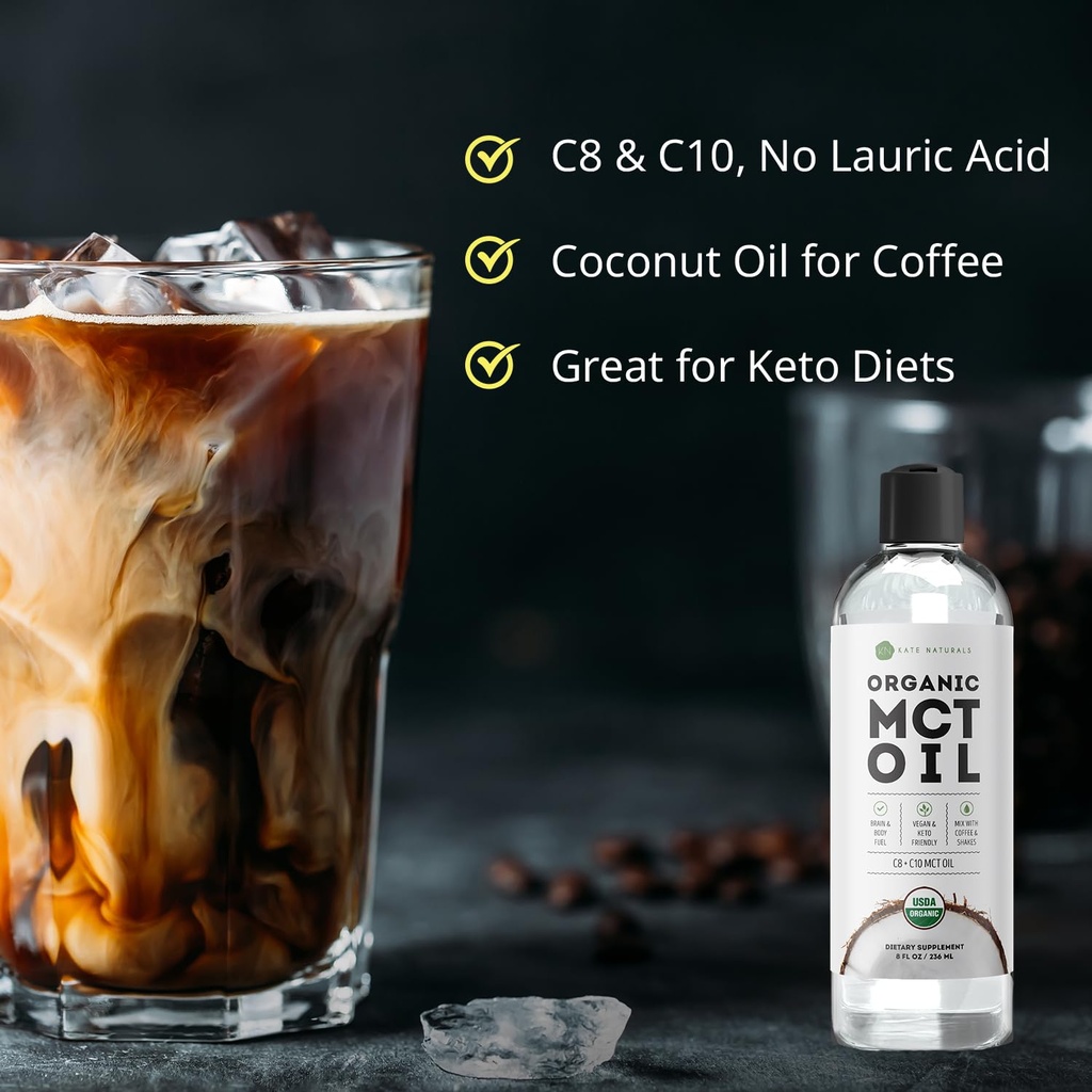 Kate Naturals MCT Oil for Coffee. Pure Coconut MCT C8 and C10 Oil (8oz, Organic, Unflavored) 3