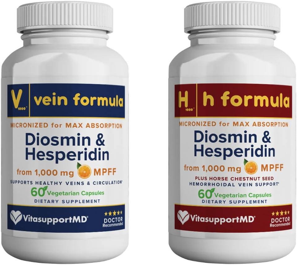 VitasupportMD - Vein & H Formula Bundle - Support for Leg Veins & Hemorrhoidal Veins - 2x60 Capsules - Diosmin & Hesperidin from 1000 mg MPFF, Horse Chestnut Seed Extract, Circulation Support, Non-GMO 2