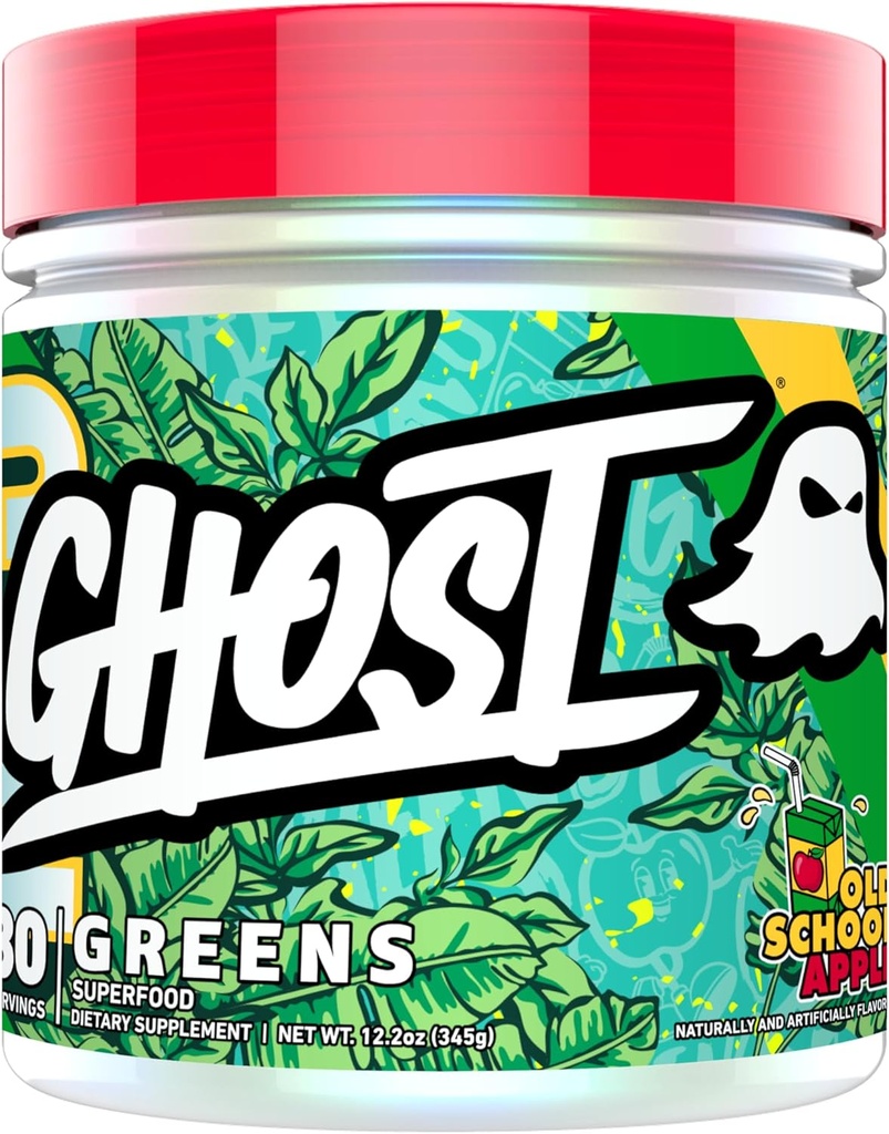 GHOST Greens Superfood Powder, Old School Apple - 30 Servings - 19 Super Greens & Reds, Fruits, Vegetables, Spirulina, & Chlorella, Prebiotics, 10 Billion CFU Probiotic & Digestive Enzymes - Soy-Free 2