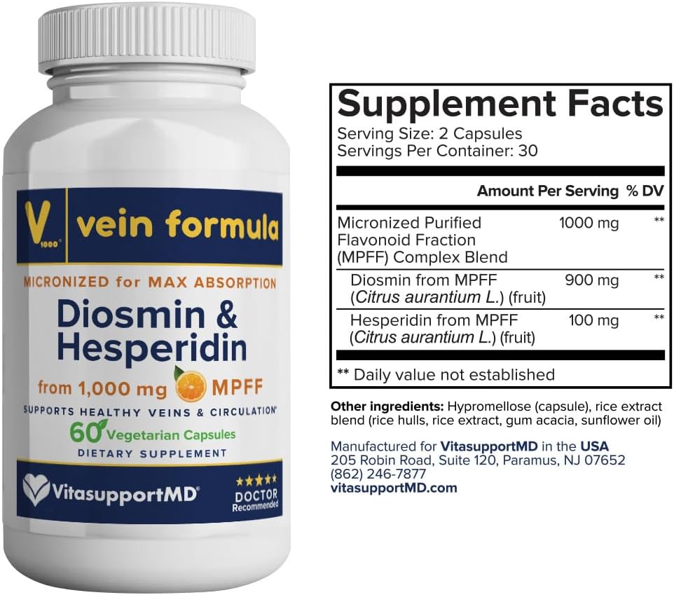 VitasupportMD - Vein & H Formula Bundle - Support for Leg Veins & Hemorrhoidal Veins - 2x60 Capsules - Diosmin & Hesperidin from 1000 mg MPFF, Horse Chestnut Seed Extract, Circulation Support, Non-GMO 3