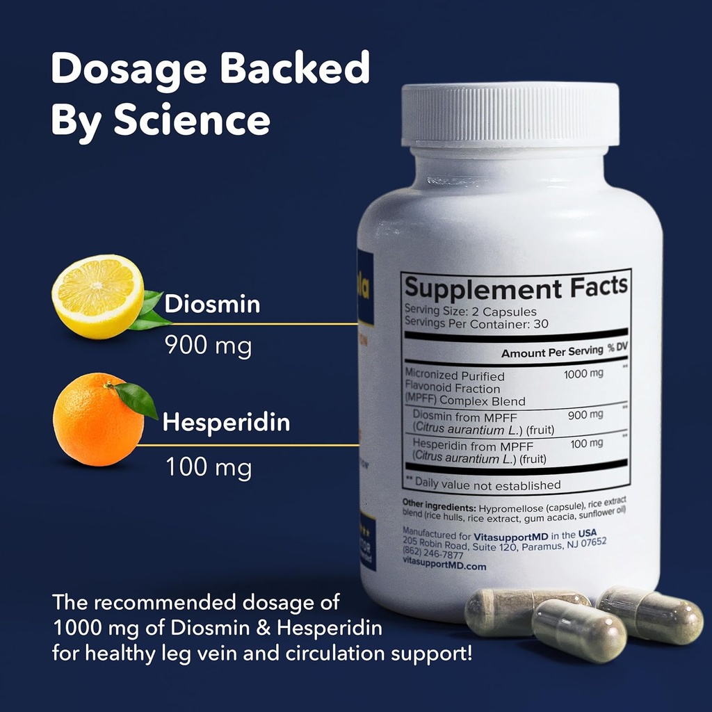 VitasupportMD - Vein & H Formula Bundle - Support for Leg Veins & Hemorrhoidal Veins - 2x60 Capsules - Diosmin & Hesperidin from 1000 mg MPFF, Horse Chestnut Seed Extract, Circulation Support, Non-GMO 4