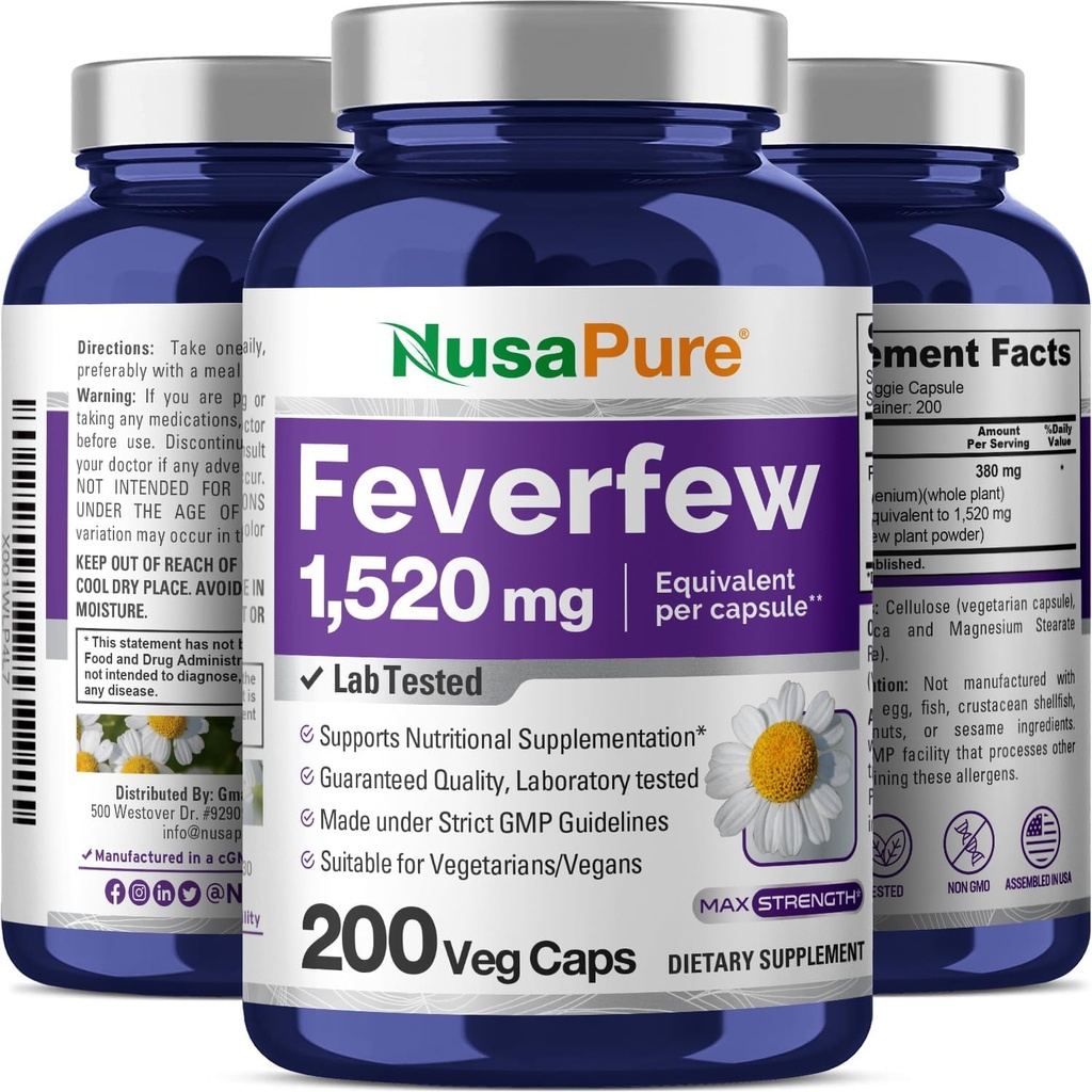 NusaPure Feverfew 1520mg 200 Vegetarian Caps (Extract 4:1, Non-GMO, Gluten Free) 5