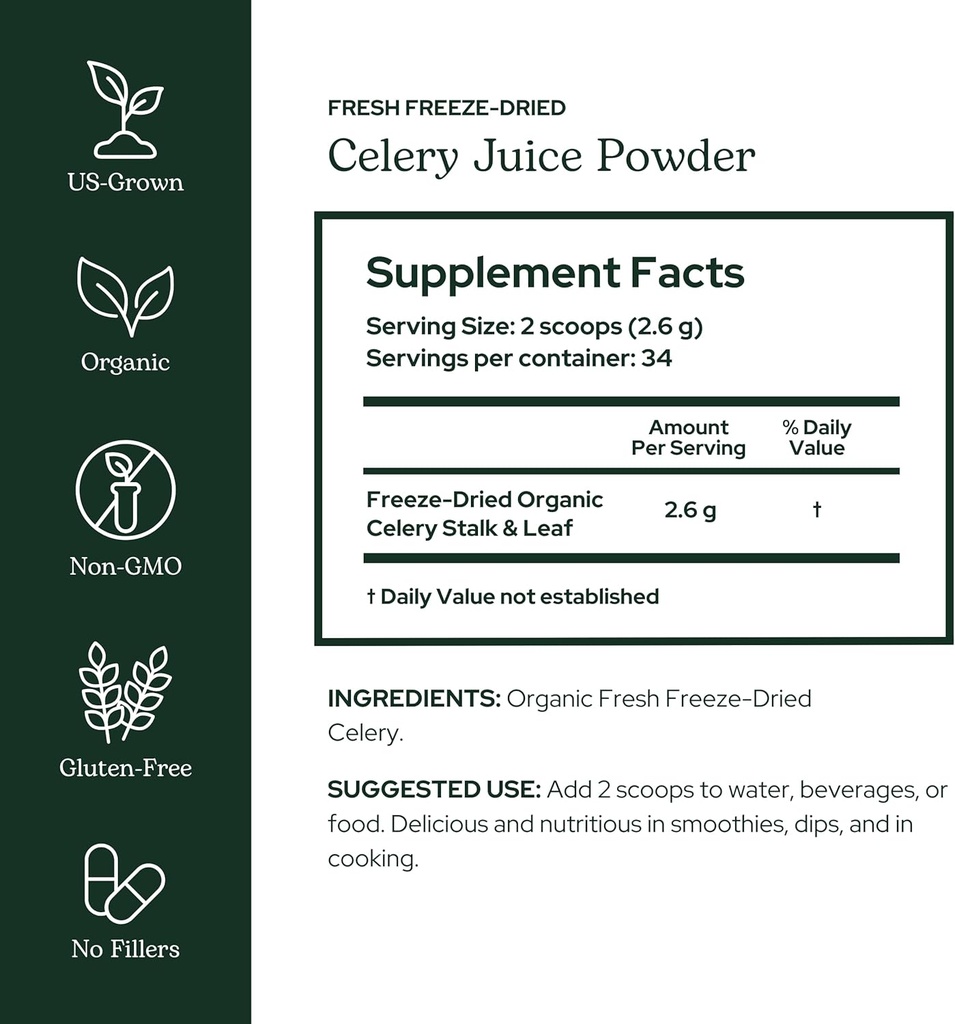 Eclectic Herb - Celery Juice Powder | Nutritional Supplement | Hydration + Wellness Support, Vitamins + Minerals | Freeze Dried, USDA Organic, Non-GMO, Vegan (3.2 oz | 90 g) 3