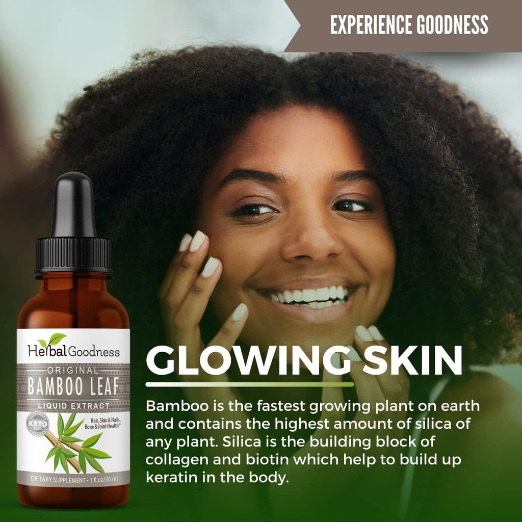 Bamboo Extract for Hair Growth - 70% Natural Silica - Vegan Collagen Superfood, Dietary Fiber for Hair, Skin, Nail & Joint Health -12(1oz) btls - Herbal Goodness 3