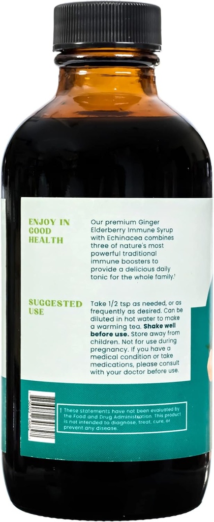Ginger Elderberry Immune Defense Syrup with Echinacea, Vitamin C, Honey - Organic Super Premium Liquid - 100% Pure Ingredients - Natural Immunity Support Supplement (4 fl oz) 4