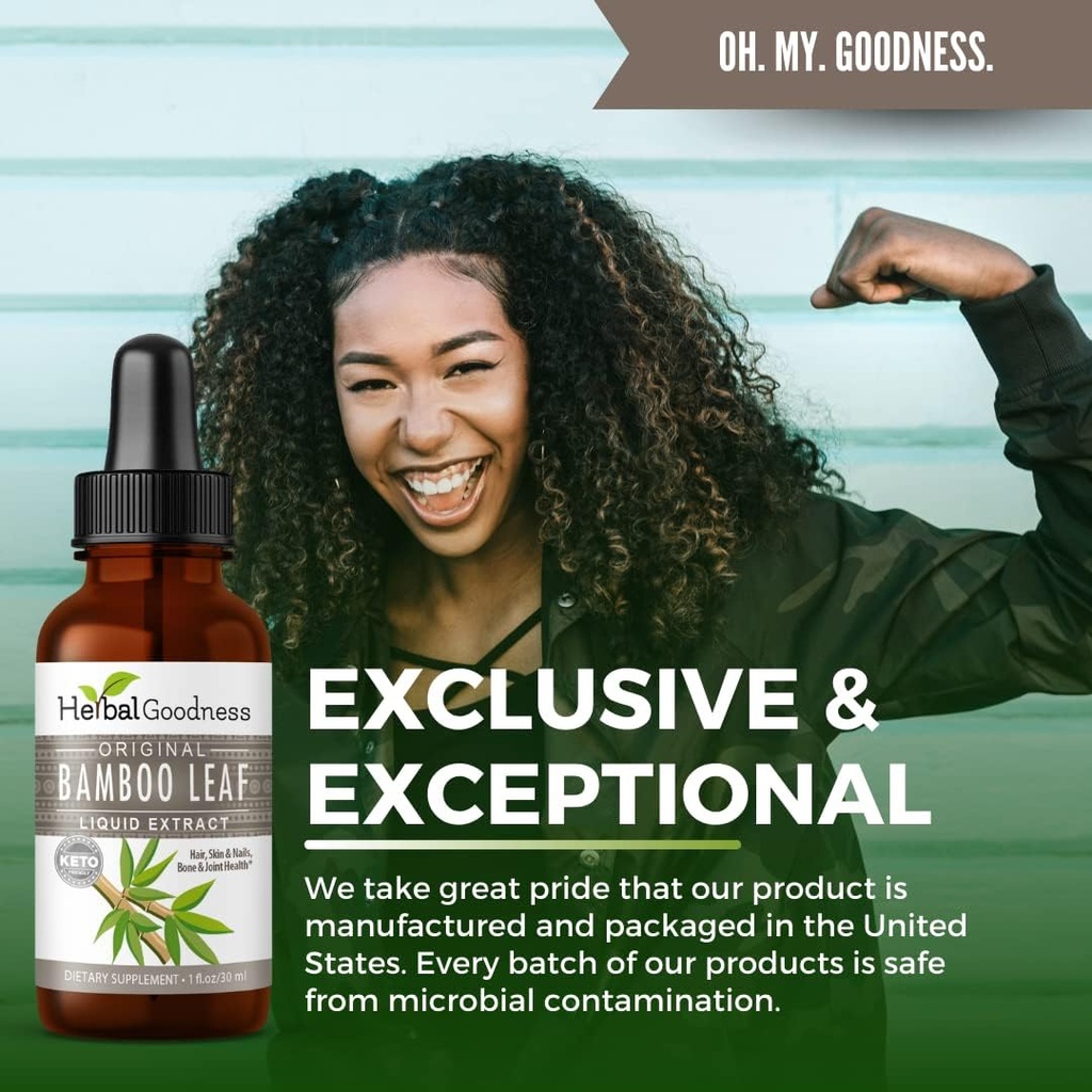 Bamboo Extract for Hair Growth - 70% Natural Silica - Vegan Collagen Superfood, Dietary Fiber for Hair, Skin, Nail & Joint Health -12(1oz) btls - Herbal Goodness 6