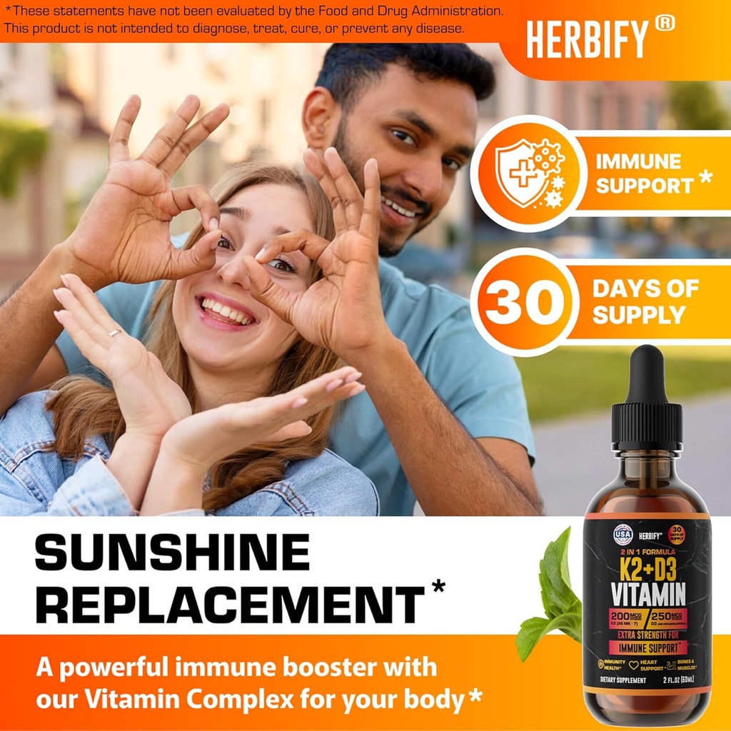Vitamin D3 K2 Drops – Liquid Vitamins for Women, Men & Teen - Bone Strength Supplements - D3 K2 Mt Vitamins for Immune Support & Heart Health - Vitamin D3 10000 Iu Liquid K2 Drops – 2 oz 3