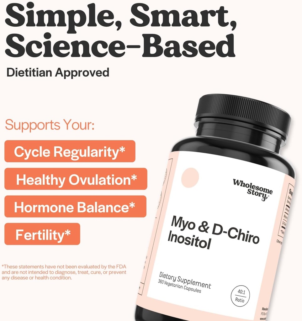 Wholesome Story Myo-Inositol & D-Chiro Inositol Supplement for Women | Fertility Supplements for Hormonal Balance & Ovarian Health Support | Myoinositol | Ideal 40:1 Ratio | 90 Servings 3