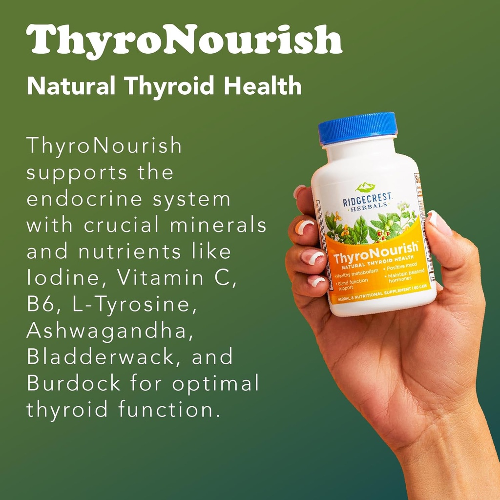 Ridgecrest Herbals ThyroNourish, Thyroid Support, Herbal and Vitamin Supplement with Ashwagandha, L-Tyrosine, Iodine, Copper, Kelp. Supports Energy, Metabolism Health, Normal Sleep (60 Caps, 30 Serv) 6