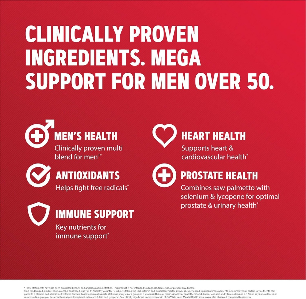 GNC Mega Men 50 Plus Daily Multivitamin for Men | Supports Memory Function, Prostate, and Heart Health | 60 Count 4
