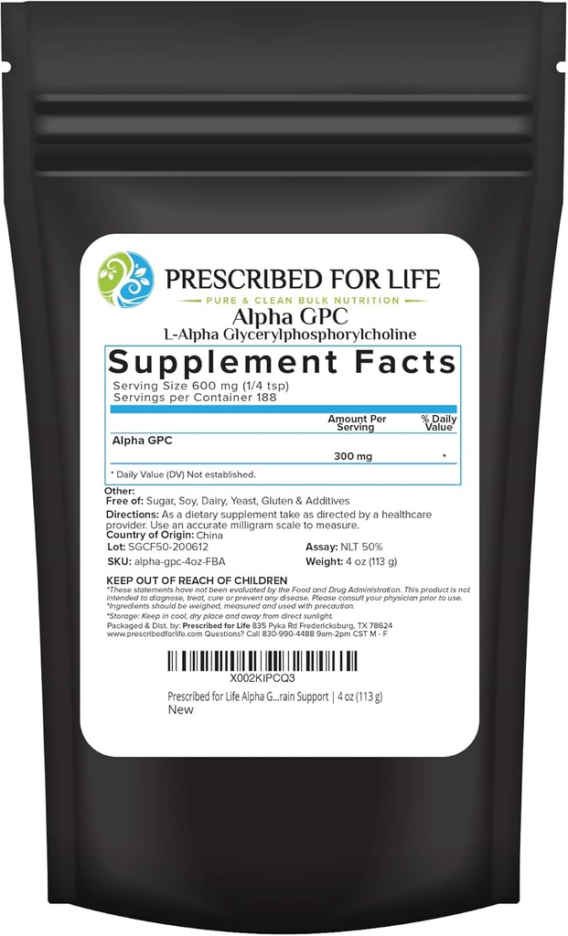 Prescribed For Life Alpha GPC Powder, L Alpha glycerylphosphorylcholine, Choline Supplement for Cognitive Function, Non GMO, Vegan, Soy Free (113g) 2