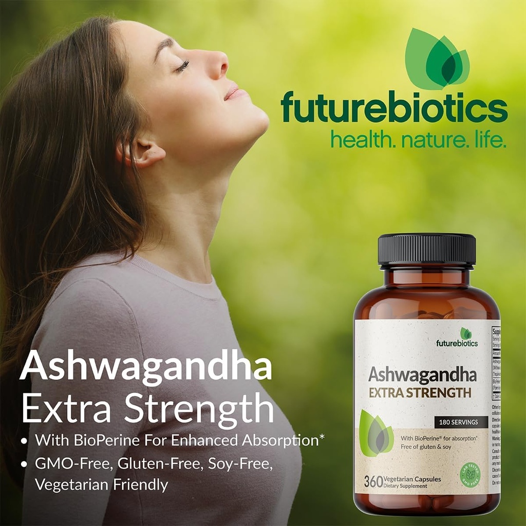 Futurebiotics Ashwagandha Extra Strength Stress & Mood Support with BioPerine - Non GMO Formula, 200 Vegetarian Capsules 4