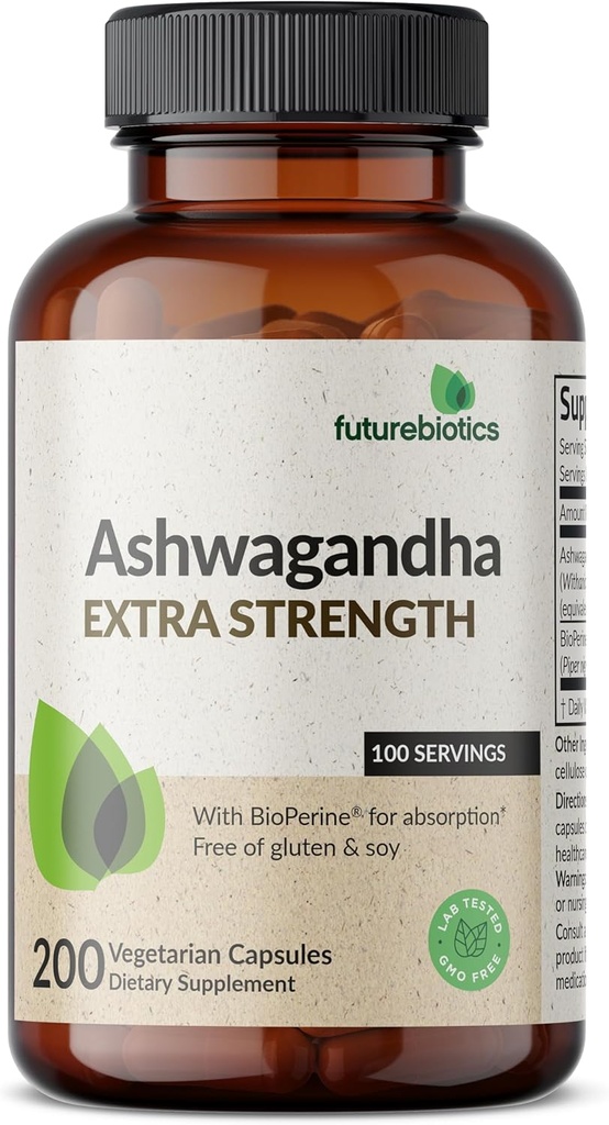 Futurebiotics Ashwagandha Extra Strength Stress & Mood Support with BioPerine - Non GMO Formula, 200 Vegetarian Capsules 6