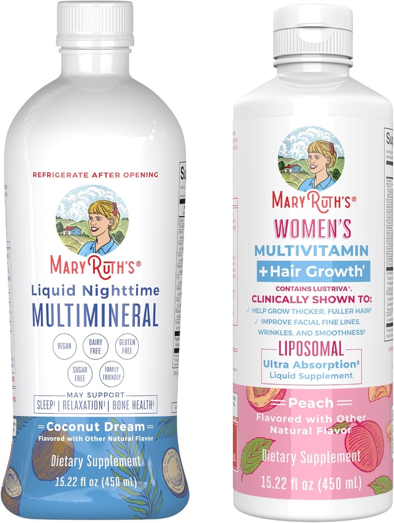 MaryRuth's Liquid Nighttime Multimineral (Coconut, 32oz) & Women's Multivitamin + Hair Growth Liposomal (Peach) | Clean Label Project Verified® | Vegan | Beauty, Bedtime Routine, & Overall Health 2