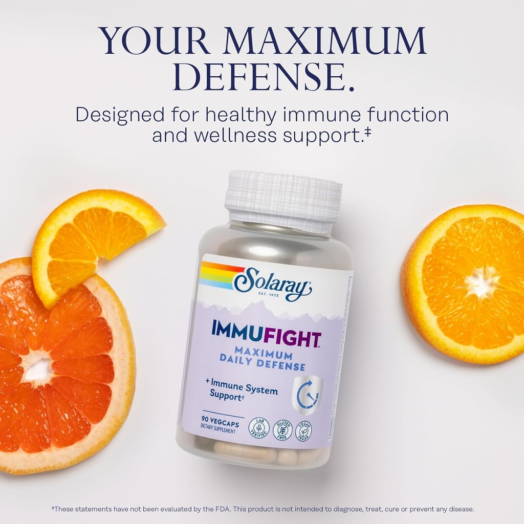 SOLARAY Immufight Maximum Daily Defense, All Day Immune Support, Vitamin C, Vitamin D, Zinc, Probiotics, Monolaurin, Acerola & More, Vegan & Gluten Free, 60 Day Guarantee, 30 Servings, 90 VegCaps 4