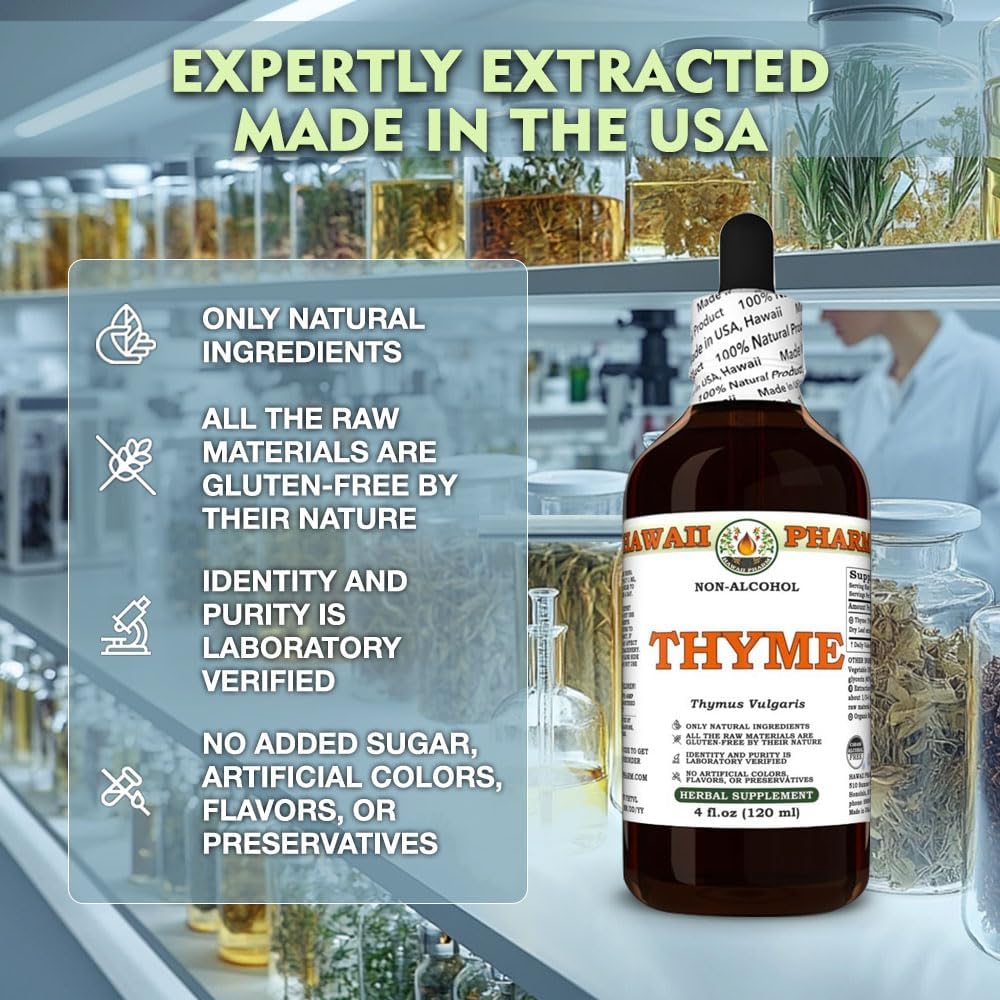 Thyme Alcohol-Free Extract, Glycerite for Antioxidant Support, Promotes Respiratory Comfort, Boosts Immunity, Nourishes Skin & Hair, Supports Natural Defense - 2 fl.oz 5